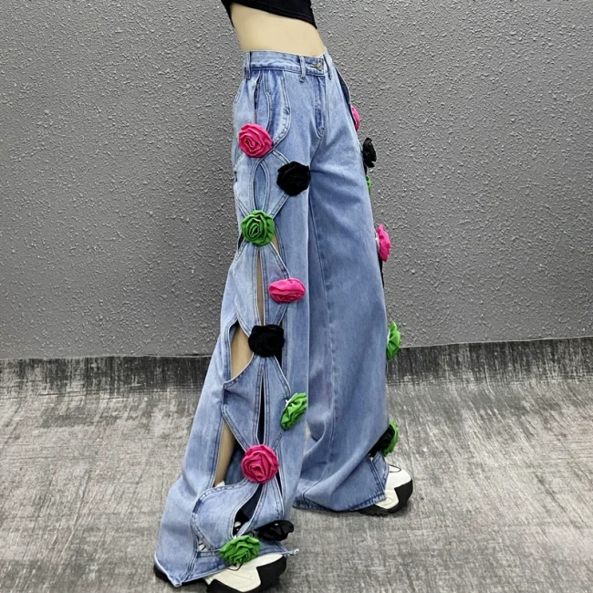 Colorful flowery jeans