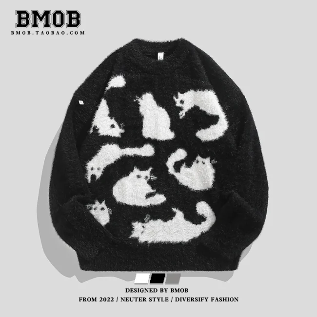 BMOB autumn and winter retro cat sweater