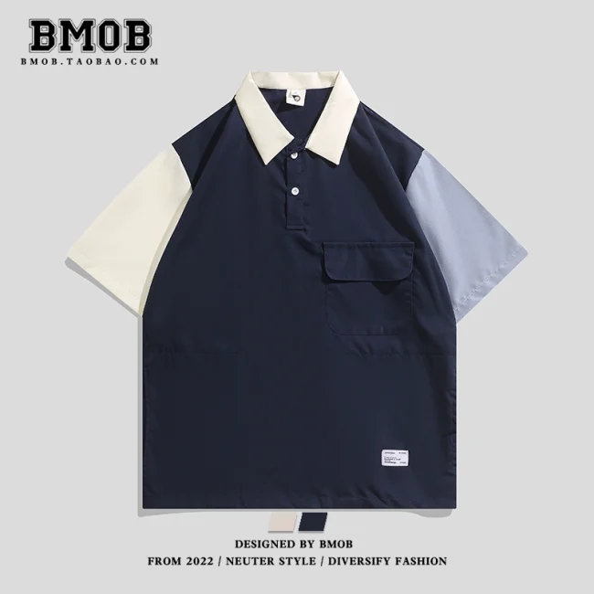 Summer Japanese trendy stitching Polo shirt men