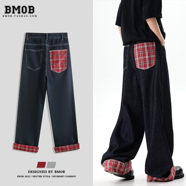 BMOB plaid rolled men jeans