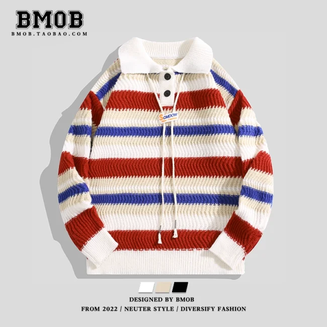 CollISION -COLORORD RAINBOW Stripes Polo Collar Sweater