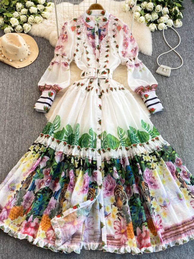 European lantern elegant printed dress